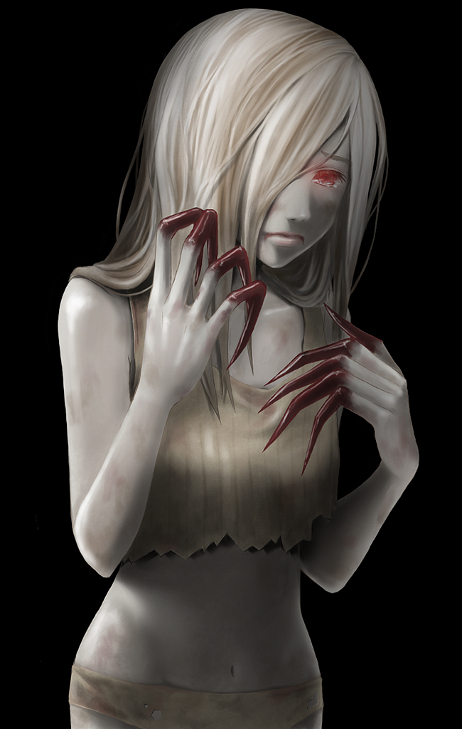 claws grey_hair left_4_dead long_hair red_eyes tears torn_clothes witch_(left4dead) zombie