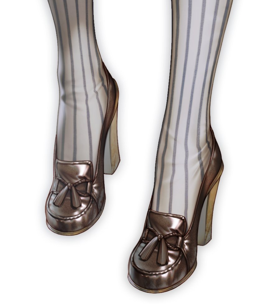 1girl brown_footwear close-up feet foot_focus grey_legwear high_heels original out_of_frame pantyhose quuni simple_background solo standing striped striped_legwear symbol-only_commentary tassel white_background