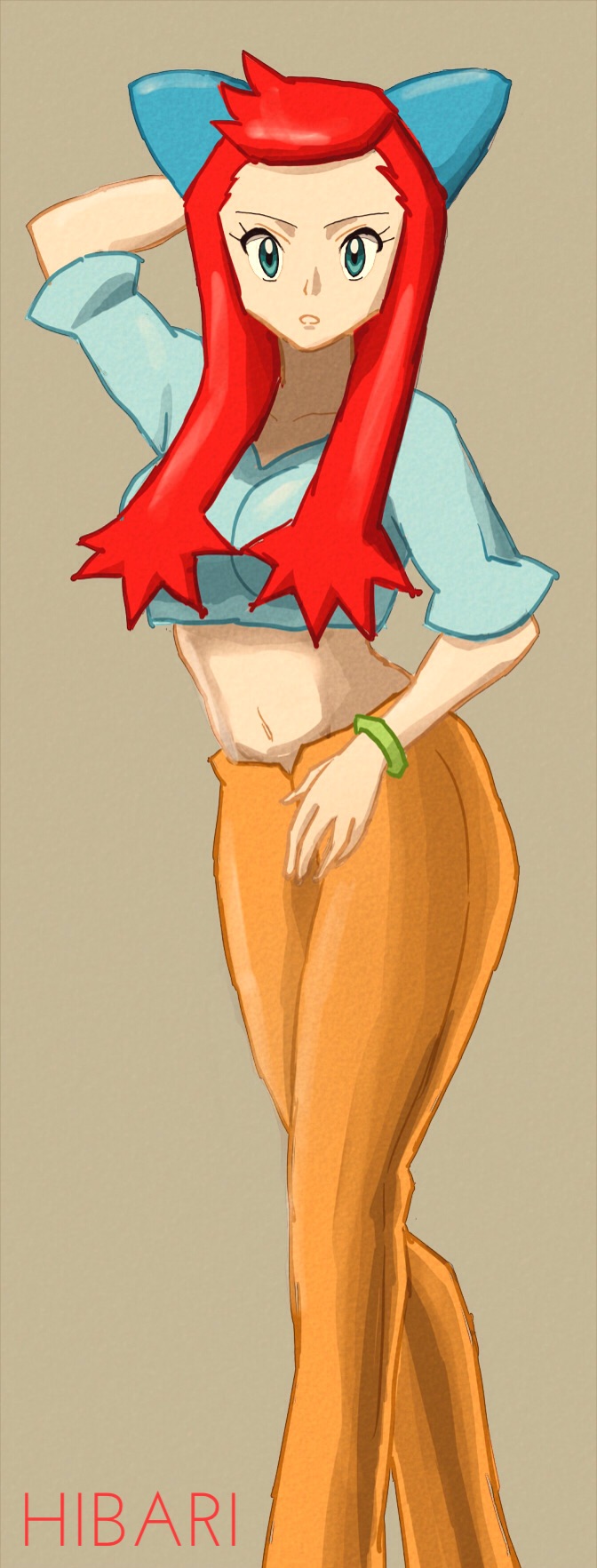 blue_bow bow brown_pants game_freak highres nakaba nintendo pants pokemon pokemon_(anime) pokemon_(classic_anime) redhead trixie_(pokemon)