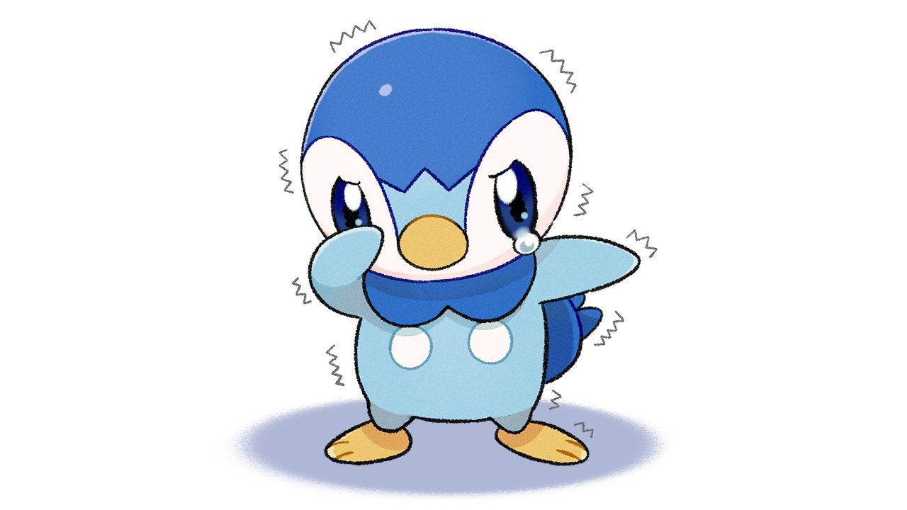 blue_eyes commentary_request full_body looking_at_viewer no_humans official_art piplup pokemon pokemon_(creature) project_pochama sad solo standing tearing_up toes trembling white_background