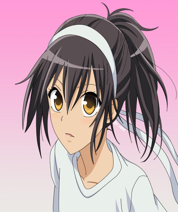 ayuzawa_misaki black_hair blush hairband kaichouwa_maid-sama open_mouth ponytail portrait short_hair solo source_request sport yellow_eyes