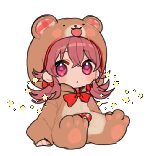 1girl :o animal_costume animal_feet animal_hood bear_costume bear_hood blush bow bowtie chibi hood hood_up idolmaster idolmaster_shiny_colors komiya_kaho looking_at_viewer red_eyes redhead simple_background solo star_(symbol) white_background yoshisawa