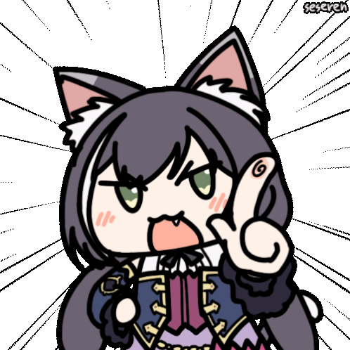 1girl animated_gif cat_ears fang karyl_(princess_connect!) open_mouth pointing_at_viewer princess_connect! seseren twintails