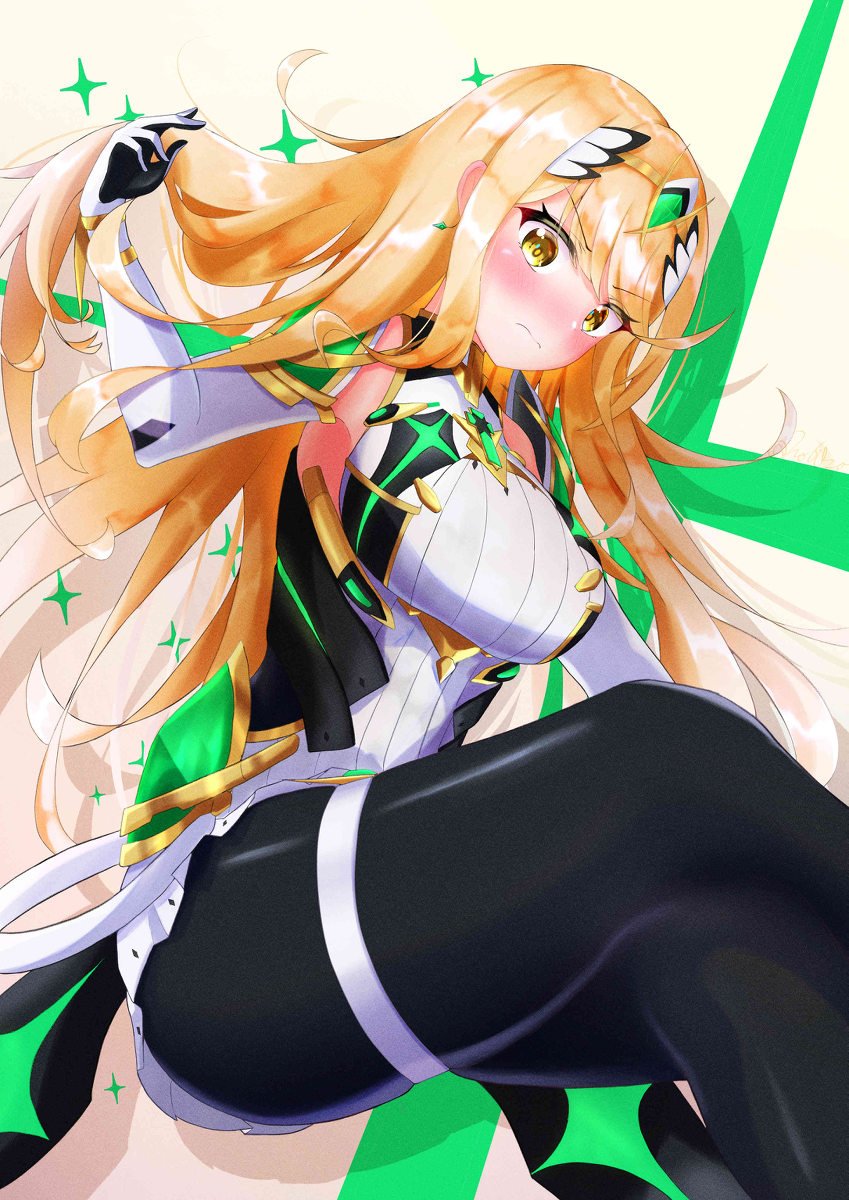 breasts crossed_legs highres mythra_(massive_melee)_(xenoblade) mythra_(xenoblade) pantyhose sitting super_smash_bros. thighs xenoblade_chronicles_(series) xenoblade_chronicles_2