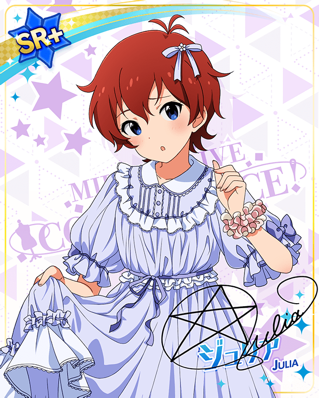 blue_eyes blush character_name dress idolmaster_million_live!_theater_days julia_(idolmaster) redhead short_hair smile