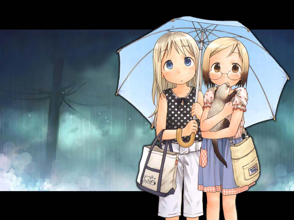 ana_coppola barasui ferret ichigo_mashimaro john multiple_girls rain sakuragi_matsuri umbrella wallpaper