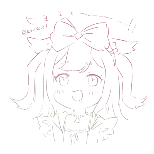 1girl :d agnes_digital_(umamusume) animal_ears bangs blush bow cropped_torso drooling eyebrows_visible_through_hair hair_bow horse_ears koruri long_hair lowres saliva shirt short_eyebrows simple_background sketch smile solo thick_eyebrows translation_request two_side_up umamusume upper_body white_background