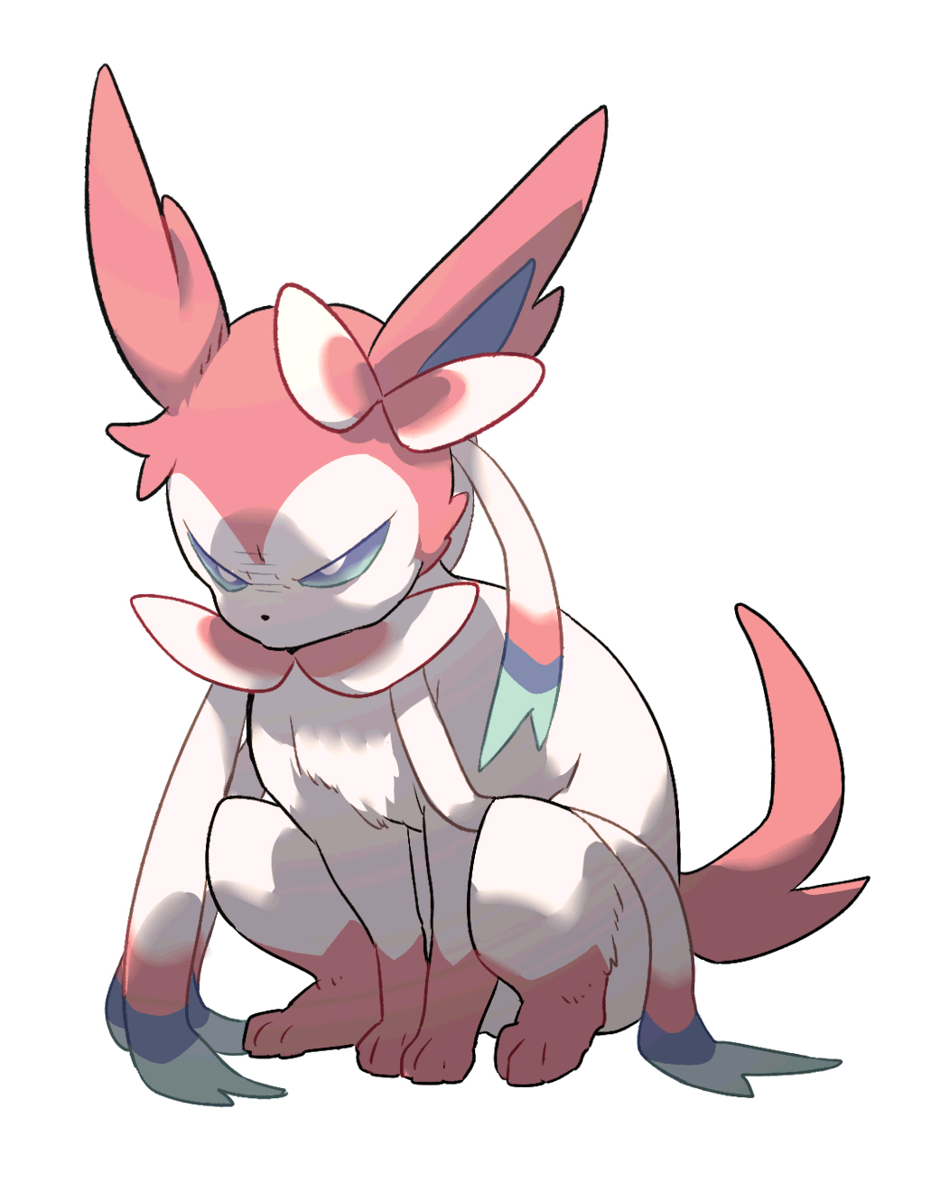 angry blue_eyes bright_pupils commentary_request full_body furrowed_brow highres korean_commentary no_humans pokemon pokemon_(creature) redlhzz sitting solo sylveon toes white_fur white_pupils