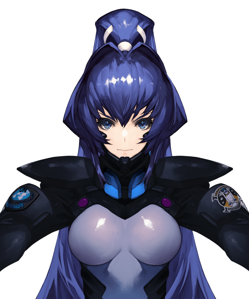 1girl artist_request bangs blue_eyes blue_hair breasts fortified_suit long_hair medium_breasts mitsurugi_meiya muvluv muvluv_alternative official_art pilot_suit project_mikhail solo transparent_background upper_body v-shaped_eyebrows very_long_hair