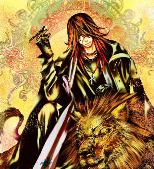 character_request d.gray-man gloves hair_over_one_eye lion long_hair male redhead seon solo