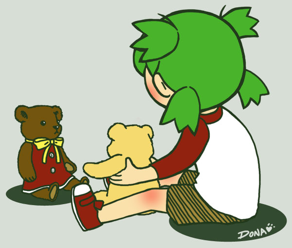green_hair koiwai_yotsuba stuffed_animal stuffed_toy superdonut teddy_bear yotsubato!