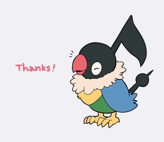 beak bird chatot closed_eyes commentary_request from_side happy jaho no_humans notice_lines pokemon pokemon_(creature) simple_background solo standing talons thank_you white_background