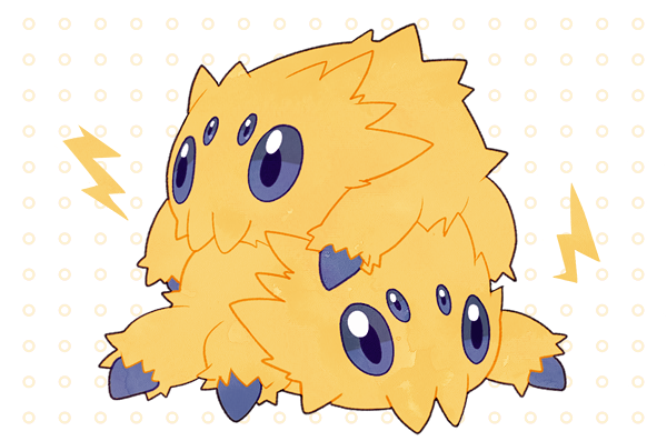 bug circle commentary_request electricity grey_eyes jaho joltik lying no_humans on_stomach pokemon pokemon_(creature) spider white_background yellow_fur