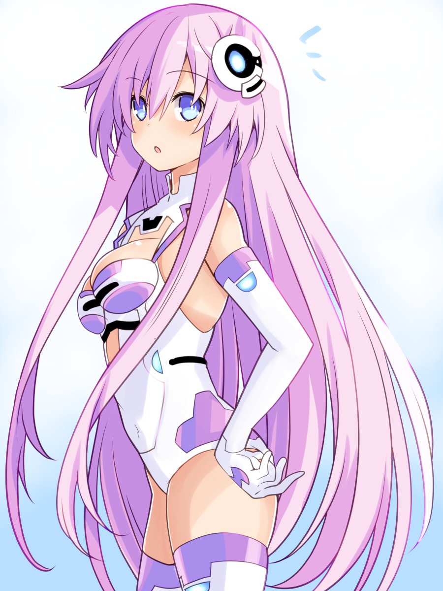 1girl armpits ass bare_shoulders blue_eyes blush boots breasts choujigen_game_neptune_mk2 elbow_gloves gloves hair_between_eyes headgear highres iwashi_dorobou_-r- leotard long_hair looking_at_viewer medium_breasts neptune_(series) pink_hair power_symbol simple_background skin_tight skindentation solo symbol-shaped_pupils thigh-highs thigh_boots very_long_hair white_gloves white_legwear white_leotard