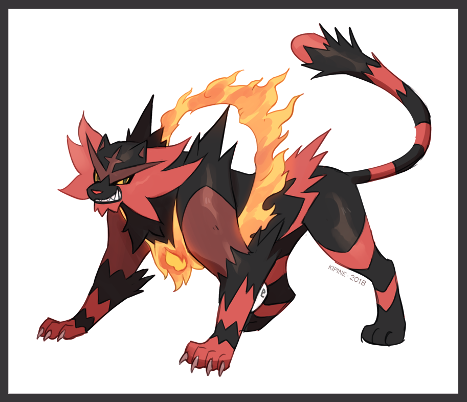 artist_name black_fur claws colored_sclera commentary dated english_commentary fire full_body green_eyes incineroar kipine looking_to_the_side no_humans pokemon pokemon_(creature) sharp_teeth solo teeth yellow_sclera