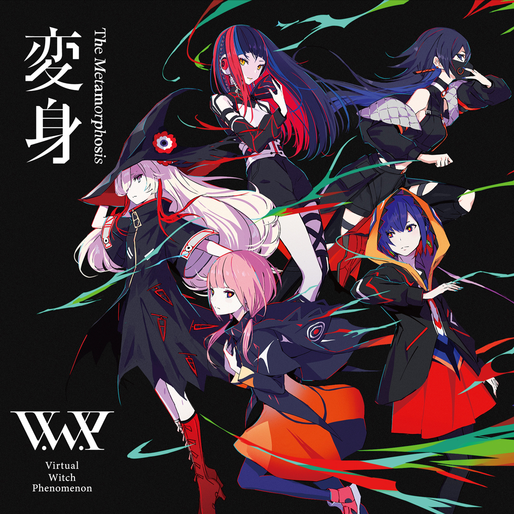 5girls album_cover artist_request black_background black_dress black_hair black_headwear blonde_hair blue_eyes blue_hair breasts colored_inner_hair cover dress floating hair_behind_ear hair_over_one_eye harusaruhi hat holding holding_mask isekai_joucho kaf_(kamitsubaki_studio) kamitsubaki_studio koko_(kamitsubaki_studio) low_twintails mask medium_breasts medium_hair mouth_mask multicolored_hair multiple_girls official_art one_eye_covered orange_eyes pink_hair redhead rim_(kamitsubaki_studio) short_hair streaked_hair twintails violet_eyes virtual_youtuber witch_hat