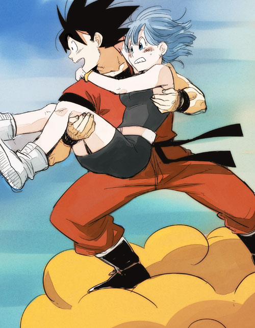 black_hair blue_eyes blue_hair bulma dragonball dragonball_z girl male short_hair son_goku