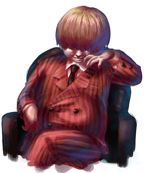 blonde_hair formal male mother_(game) mother_2 necktie nintendo porky_minch sitting smile suit