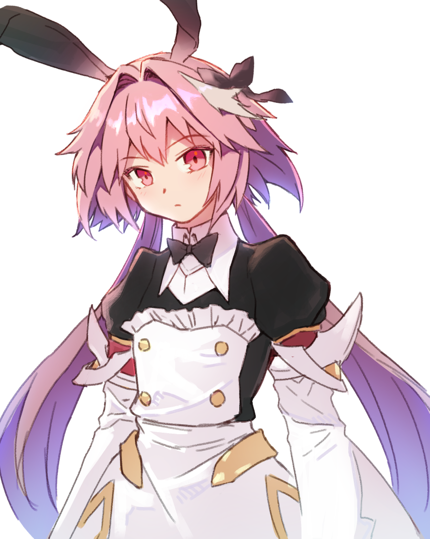1boy astolfo_(fate) astolfo_(saber)_(fate) blush bow bowtie crossdressing fate/grand_order fate_(series) hair_bow hair_intakes hair_ribbon long_hair looking_at_viewer low_twintails male_focus multicolored_hair otoko_no_ko pink_hair ribbon skirt solo streaked_hair twintails violet_eyes white_hair