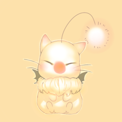 animal_focus bat_wings black_wings blush closed_eyes commentary_request ear_blush facing_viewer final_fantasy full_body fur_collar light_blush lowres mini_wings moogle no_humans oyama_yoihaya simple_background sitting solo straight-on wings yellow_background