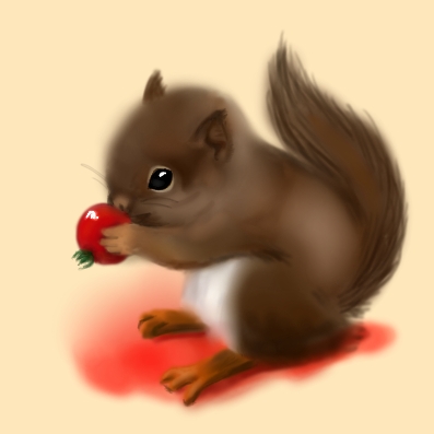 animal_focus black_eyes brown_fur closed_mouth commentary_request derivative_work food full_body hatenaxx holding holding_food lowres no_humans original solo squirrel toes