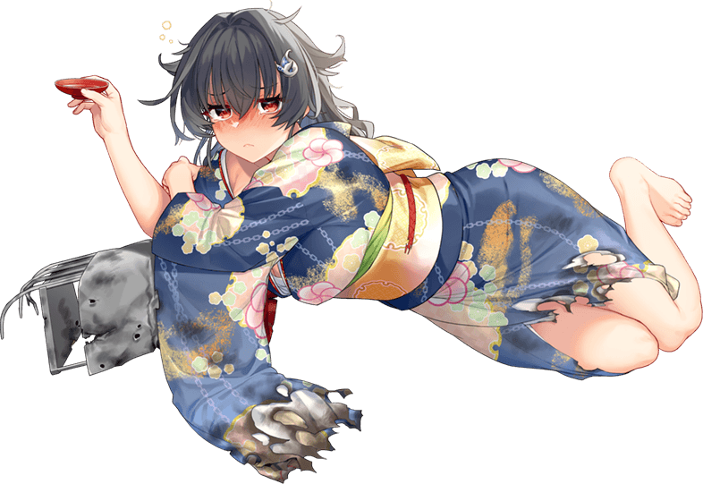 1girl akasaka_yuzu breasts drunk full_body japanese_clothes jingei_(kancolle) kantai_collection kimono large_breasts official_art torn_clothes