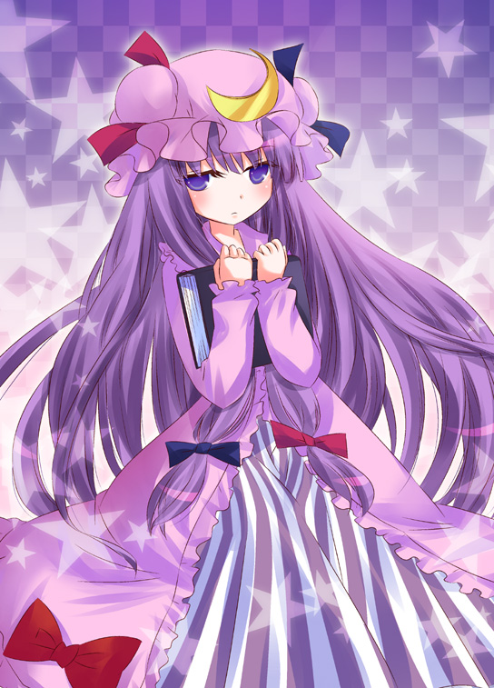 hat long_hair ogakuru patchouli_knowledge purple_eyes purple_hair ribbon touhou violet_eyes