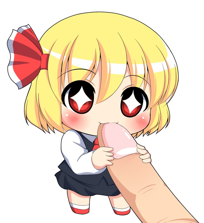 bad_id biting blonde_hair blush chibi finger_biting fingers kyokutou_hentai_samurai minigirl red_eyes rumia touhou