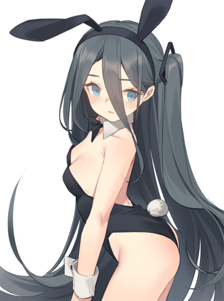 1girl animal_ears arisu_(blue_archive) bangs bare_shoulders black_bow black_hairband black_leotard blue_archive blue_eyes blush bow breasts collar commentary_request detached_collar eyebrows_visible_through_hair fake_animal_ears hair_between_eyes hairband kildir leotard long_hair looking_at_viewer looking_to_the_side one_side_up parted_lips playboy_bunny rabbit_ears rabbit_tail simple_background small_breasts solo strapless strapless_leotard tail very_long_hair white_background white_collar wing_collar wrist_cuffs