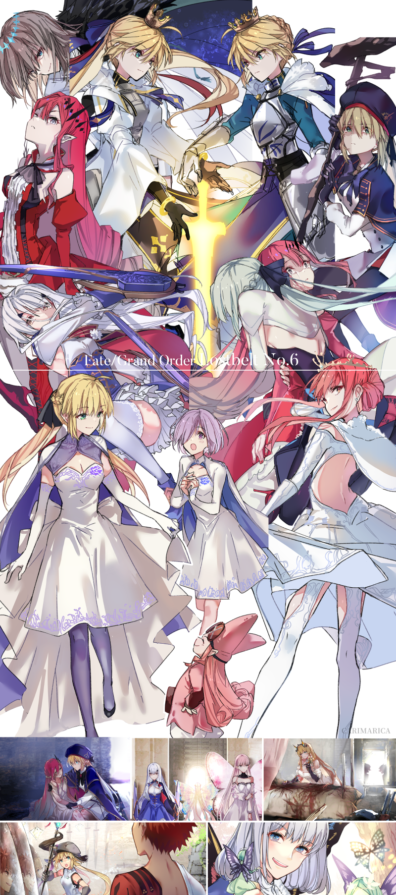 2boys 6+girls ahoge armor armored_dress artoria_pendragon_(caster)_(fate) artoria_pendragon_(fate) aurora_(fate) back baggy_pants bangs belt beret black_bow black_dress black_gloves black_legwear blonde_hair blood blue_cape blue_dress blue_eyes blue_headwear blue_ribbon blush bow braid breastplate breasts brown_eyes butterfly_wings button_eyes buttons cape closed_eyes coral_(fate) crown detached_sleeves diamond_hairband double-breasted dress emiya_shirou excalibur_(fate/stay_night) fairy fairy_knight_gawain_(fate) fairy_knight_lancelot_(fate) fairy_knight_tristan_(fate) fate/grand_order fate/stay_night fate_(series) faulds french_braid frills gauntlets gloves green_eyes grey_eyes grey_hair habetrot_(fate) hair_bow hair_bun hair_over_one_eye hair_ribbon hat highres holding holding_staff hood hooded_cape hooded_jacket horns hug jacket juliet_sleeves knocknarea_(fate) large_breasts light_purple_hair long_hair long_sleeves looking_at_viewer looking_back mash_kyrielight medb_(fate) medium_breasts morgan_le_fay_(fate) multicolored_cape multicolored_clothes multiple_boys multiple_girls multiple_persona multiple_views oberon_(fate) open_mouth pants pantyhose pink_hair pink_headwear pink_jacket pointy_ears ponytail puffy_sleeves red_cape red_dress redhead ribbon saber senji_muramasa_(fate) short_hair sidelocks small_breasts smile staff sword thigh-highs thighs tiara twintails two-tone_dress very_long_hair violet_eyes weapon white_dress white_hair white_legwear white_pants wings zeromomo