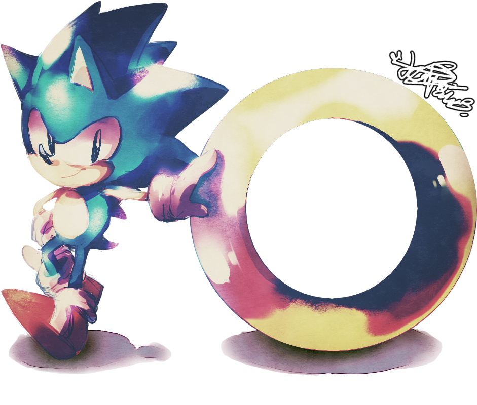 1boy chinese_commentary furry furry_male gloves jewelry light_smile looking_at_viewer male_focus oversized_object red_footwear ring solo sonic_(series) sonic_the_hedgehog sonic_the_hedgehog_(classic) standing transparent_background white_gloves ziver