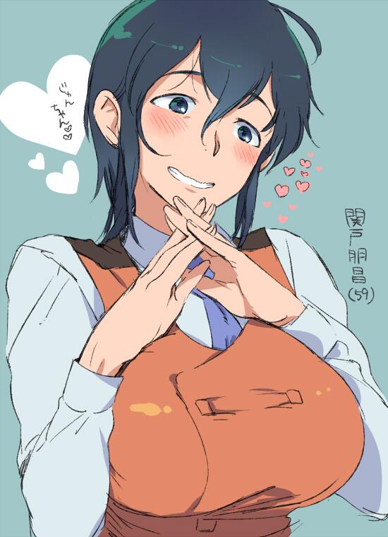 1girl black_hair blue_eyes breasts character_request kidou_keisatsu_patlabor large_breasts looking_at_viewer necktie short_hair simple_background smile solo uniform yukataro