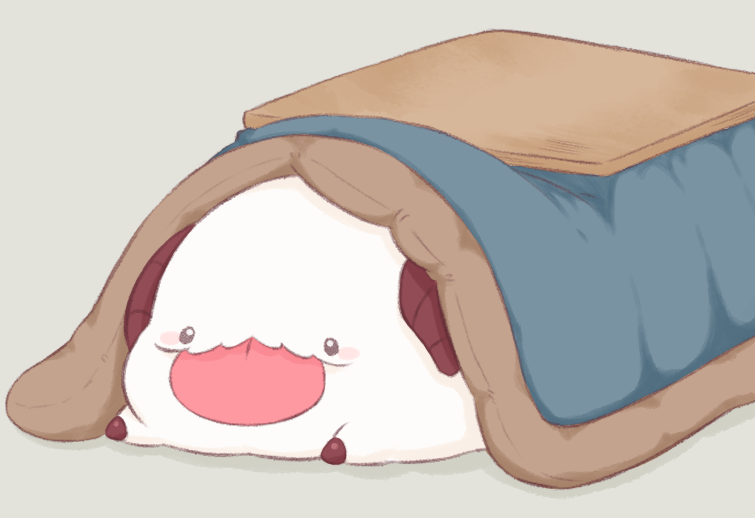 7mb_yut :p animal animal_focus blanket facial_hair grey_background horns league_of_legends lying mixed-language_commentary mustache no_humans on_stomach poro_(league_of_legends) simple_background table tongue tongue_out under_bed