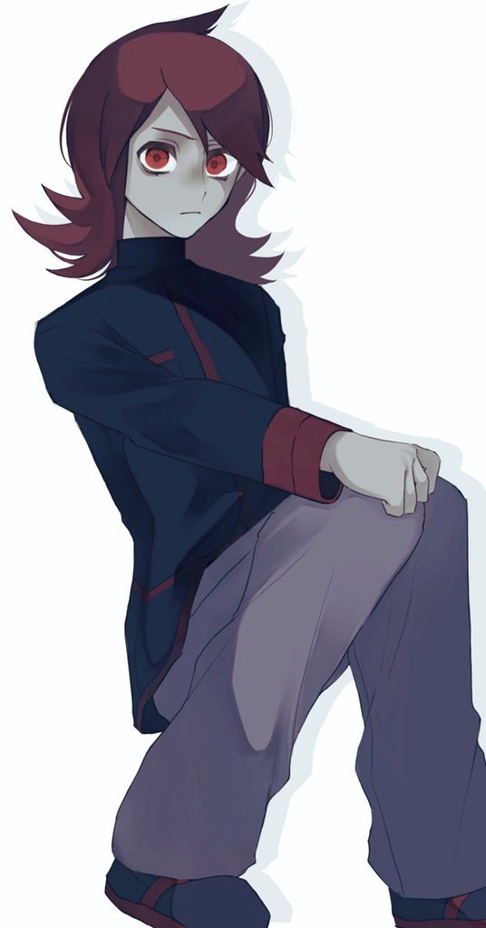 1boy bangs black_footwear black_jacket clenched_hand closed_mouth flipped_hair grey_pants jacket knees_together_feet_apart long_sleeves looking_at_viewer male_focus medium_hair nino06aster pants pokemon pokemon_(game) pokemon_hgss red_eyes redhead shoes silver_(pokemon) solo turtleneck turtleneck_jacket