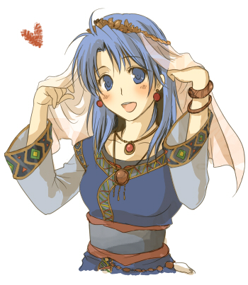 blush bracelet dragon_quest dragon_quest_vi earrings harushino jewelry lowres necklace open_mouth smile solo tania veil