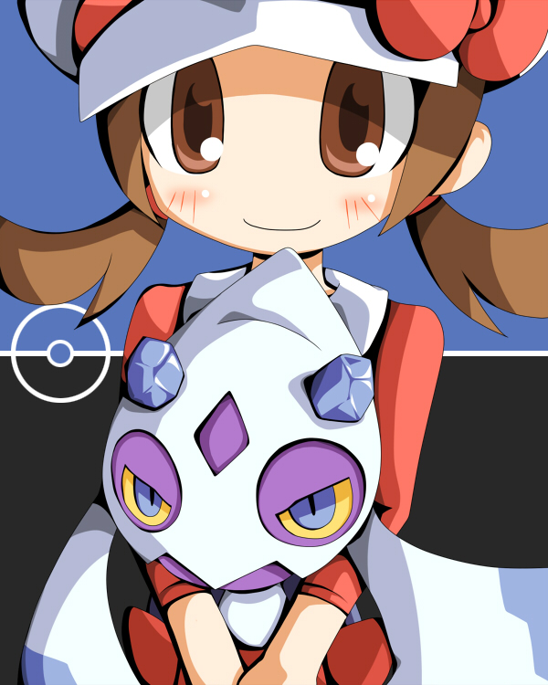 cabbie_hat caraduki carazuki froslass hat hat_ribbon hug hug_from_behind kotone_(pokemon) nintendo pokemon pokemon_(game) pokemon_gsc red_ribbon ribbon