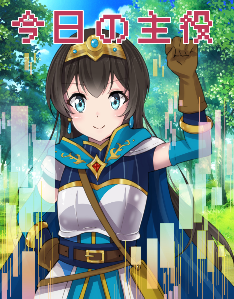 1girl bangs belt birthday black_hair blue_eyes circlet commentary earrings eyebrows_visible_through_hair gloves jewelry kagura_hikari long_hair looking_at_viewer shoujo_kageki_revue_starlight sidelocks smile solo tree yuetan_(ssvs73608)