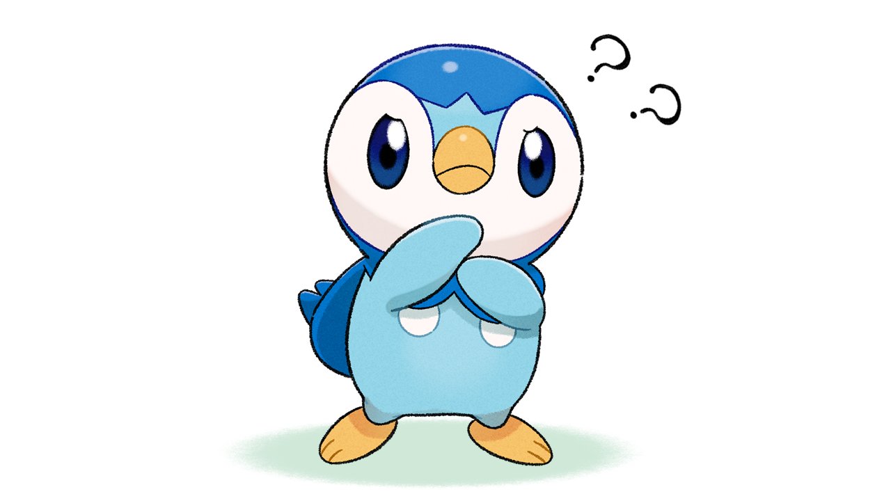 ? ?? blue_eyes closed_mouth commentary_request frown full_body looking_up no_humans official_art piplup pokemon pokemon_(creature) project_pochama solo standing toes white_background
