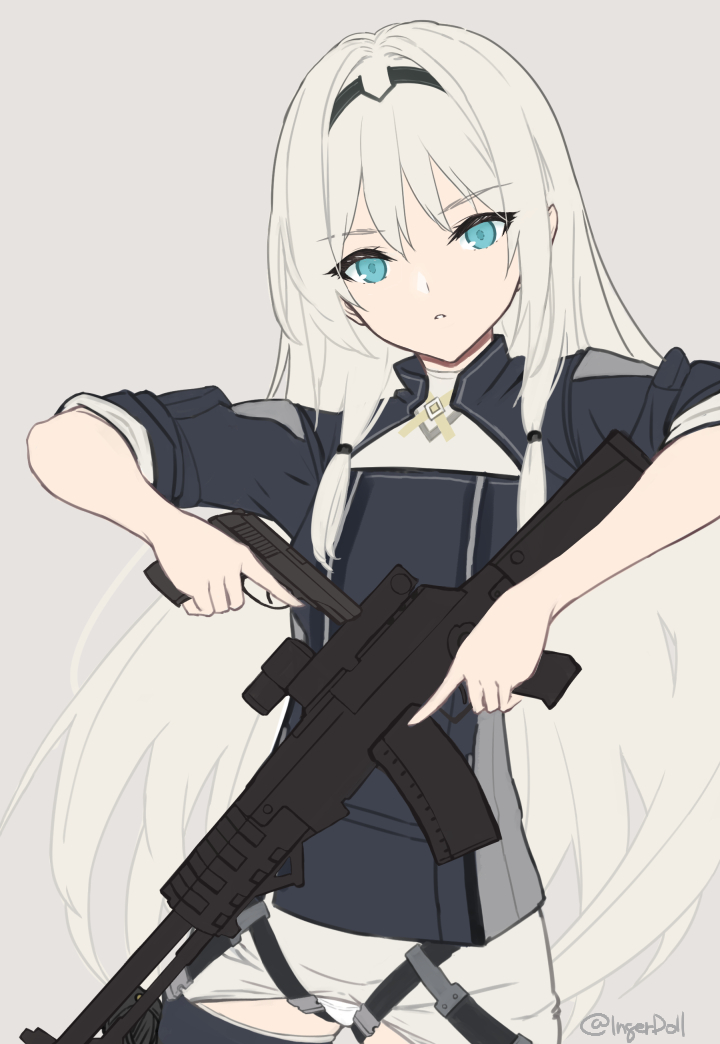 1girl an-94 an-94_(girls'_frontline) aqua_eyes assault_rifle bangs blonde_hair closed_mouth eyebrows_visible_through_hair girls_frontline gun hairband handgun holding holding_gun holding_weapon ingerdoll long_hair looking_at_viewer pistol rifle simple_background solo tactical_clothes twitter_username upper_body weapon