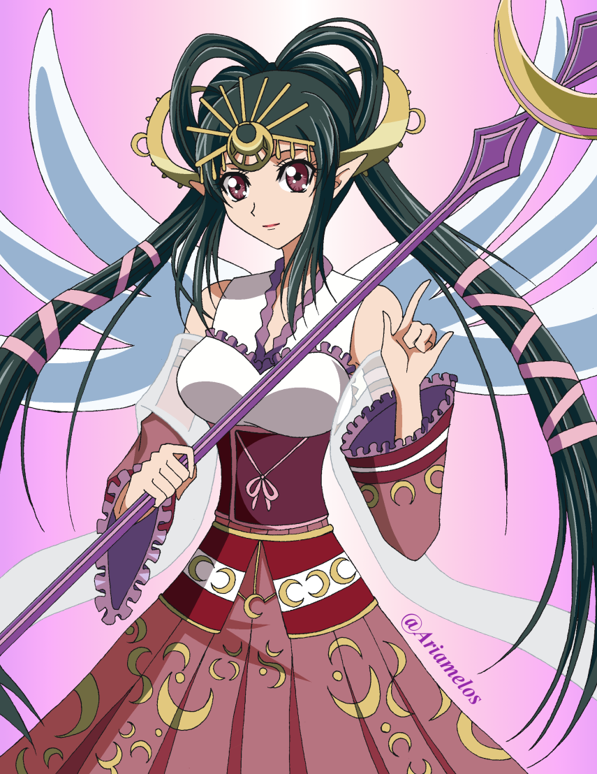 1girl ariamelos duel_monster holding holding_weapon japanese_clothes kimeterasu_the_rising_luna kimono long_hair yu-gi-oh! yu-gi-oh!_sevens yuu-gi-ou yuu-gi-ou_sevens