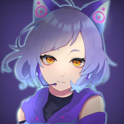 1other androgynous animal_ears blue_hair cat_ear_headphones cat_ears headphones looking_at_viewer lowres microphone milk_(utau) multicolored_hair pale_skin sleeveless toa510 utau yellow_eyes