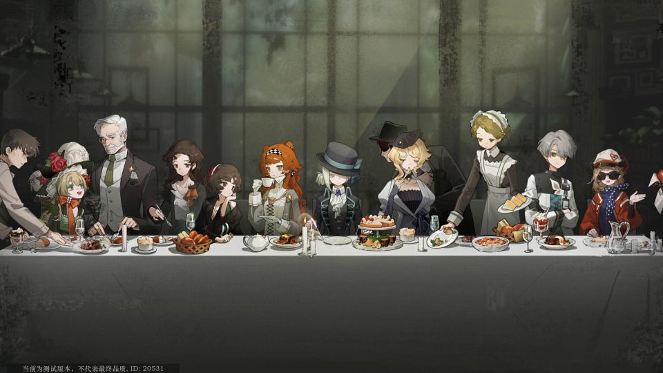 4girls 6+girls apron bread bread_bun cake crossed_arms cup cupcake drinking drinking_glass druvis_iii eating fedora fine_art_parody food food_request fork game_cg hairband hat jug knife long_table maid maid_apron maid_headdress monocle multiple_girls necktie official_art old old_man parfait parody plate regulus_(reverse:1999) reverse:1999 sandwich sonneto_(reverse:1999) sotheby spoon sunglasses table tablecloth teacup teapot the_last_supper third-party_source top_hat vertin_(reverse:1999) water wine_glass x_(reverse:1999)
