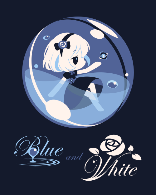 1girl atom bangs black_background black_dress black_hairband bubble chibi cobalta dress english_text from_side full_body hairband limited_palette original short_sleeves simple_background solo white_hair
