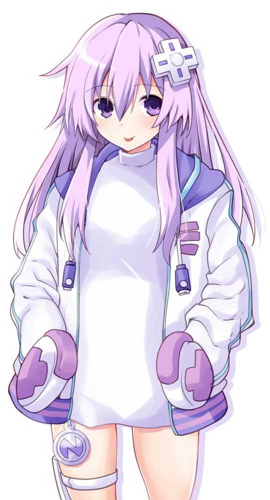 1girl blue_eyes blush breasts hair_between_eyes iwashi_dorobou_-r- long_hair looking_at_viewer medium_breasts nepgear neptune_(series) open_clothes pink_hair shirt simple_background small_breasts solo thigh_strap very_long_hair white_shirt