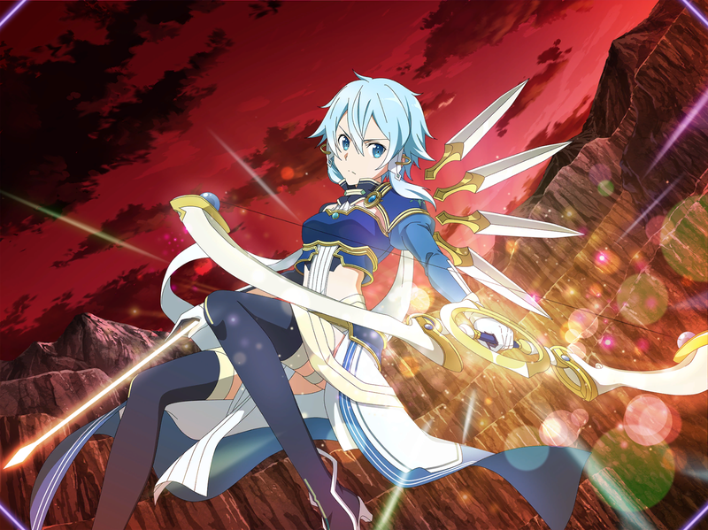 1girl armor arrow_(projectile) bangs blue_eyes blue_footwear blue_hair boots bow_(weapon) breastplate closed_mouth clouds faulds floating_hair frown game_cg gloves hair_between_eyes hair_tubes holding holding_arrow holding_bow_(weapon) holding_weapon red_sky shiny shiny_hair short_hair_with_long_locks shrug_(clothing) sidelocks sinon_(solus) sky solo sword_art_online sword_art_online:_alicization_rising_steel thigh-highs thigh_boots thigh_strap waist_cape weapon white_gloves