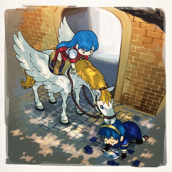 1boy 1girl blue_hair caeda_(fire_emblem) female fire_emblem male marth marth_(fire_emblem) sheeda