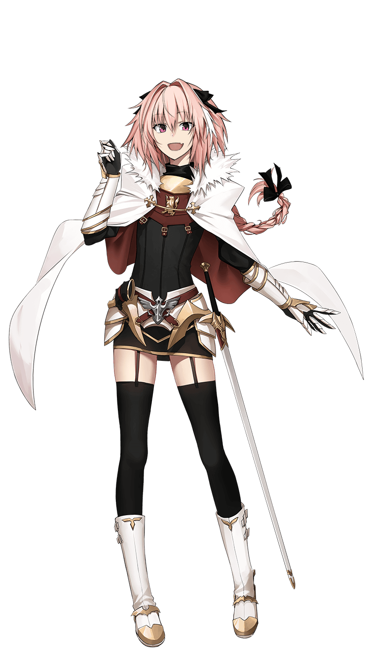 1boy :d androgynous armor astolfo_(fate) bangs black_bow black_dress black_legwear boots bow braid braided_ponytail cape dress eyebrows_visible_through_hair fang fate/empire_of_dirt fate_(series) faulds floating_hair full_body fur_cape game_cg garter_straps gauntlets hair_between_eyes hair_bow hair_intakes hat highres ikemeru19 knee_boots long_hair open_mouth pink_hair ponytail red_eyes sheath sheathed short_dress skin_fang smile standing sword thigh-highs transparent_background very_long_hair weapon white_footwear white_headwear zettai_ryouiki