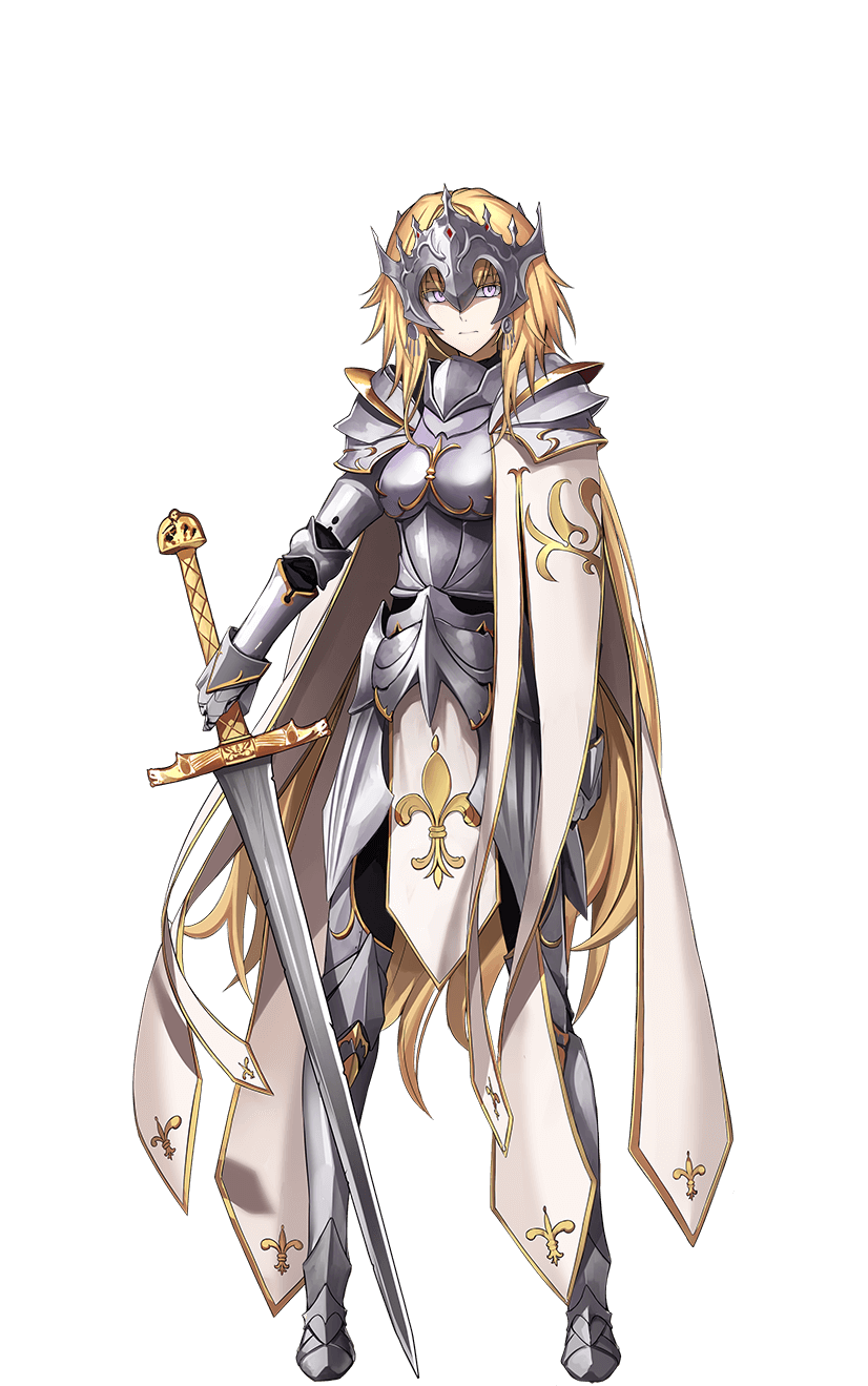 1girl armor armored_boots blonde_hair boots breasts cape closed_mouth fate/empire_of_dirt fate_(series) faulds full_body game_cg gauntlets headpiece highres holding holding_sword holding_weapon ikemeru19 jeanne_d'arc_(fate) jeanne_d'arc_(fate/apocrypha) long_hair looking_at_viewer medium_breasts pink_eyes shoulder_armor solo standing sword transparent_background very_long_hair weapon white_cape
