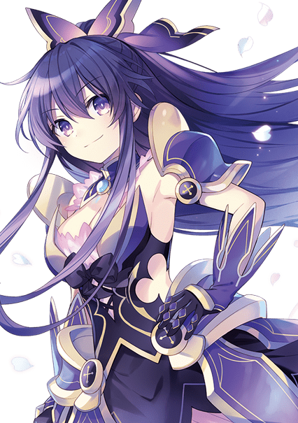 armor armored_dress date_a_live long_hair official_art ponytail purple_hair symbol-shaped_pupils tsunako very_long_hair violet_eyes yatogami_tooka