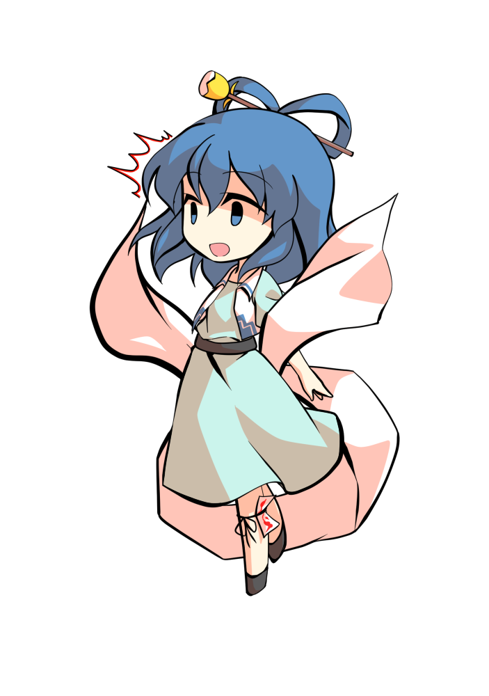 1girl belt blue_dress blue_hair clip_studio_paint_(medium) dairi dress full_body hagoromo hair_ornament hair_rings hair_stick kaku_seiga puffy_short_sleeves puffy_sleeves shawl short_sleeves solo standing tachi-e touhou transparent_background vest white_vest